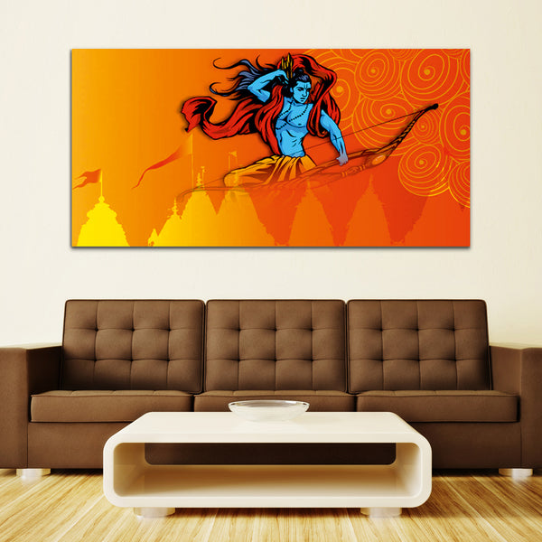 Shree Ram with Temple Canvas Wall Art Painting