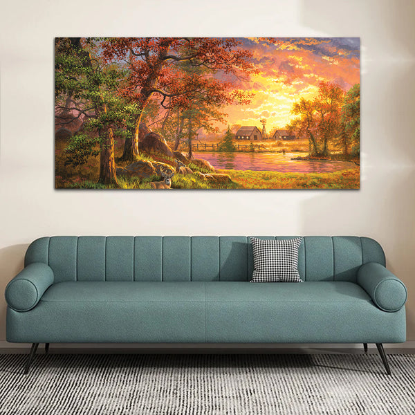 Beautiful Sky with Colorful Tree Canvas Wall Painting & Arts