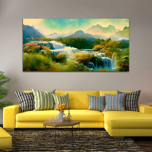 Waterfall Mountain Canvas Wall Painting