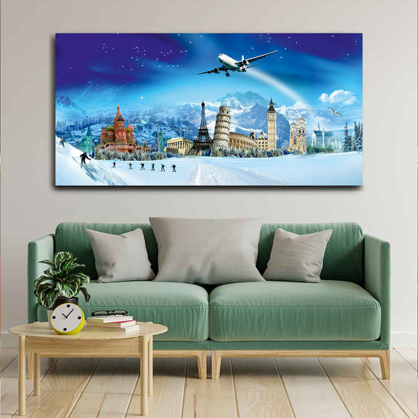 Beautiful Paris with People Rafting in Snow Wall Painting