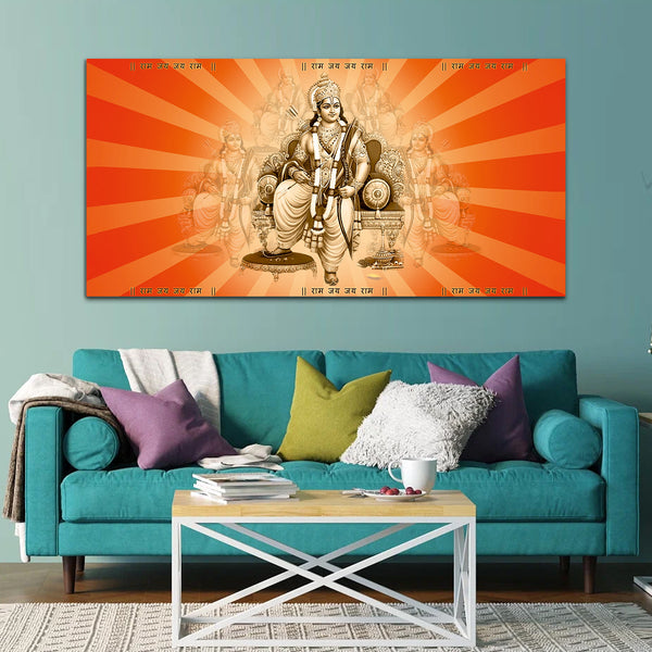 Shree Ram Temple Orange & Off White Wall Art Painting