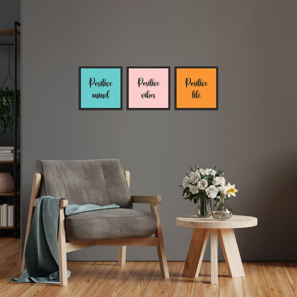 Positive mind, Positive Vibes, Positive Life Set of 3 Wall Frames