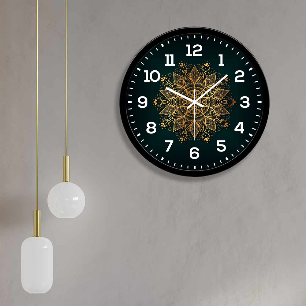 Premium Black Mandala Pattern Printed Designer Wall Clock
