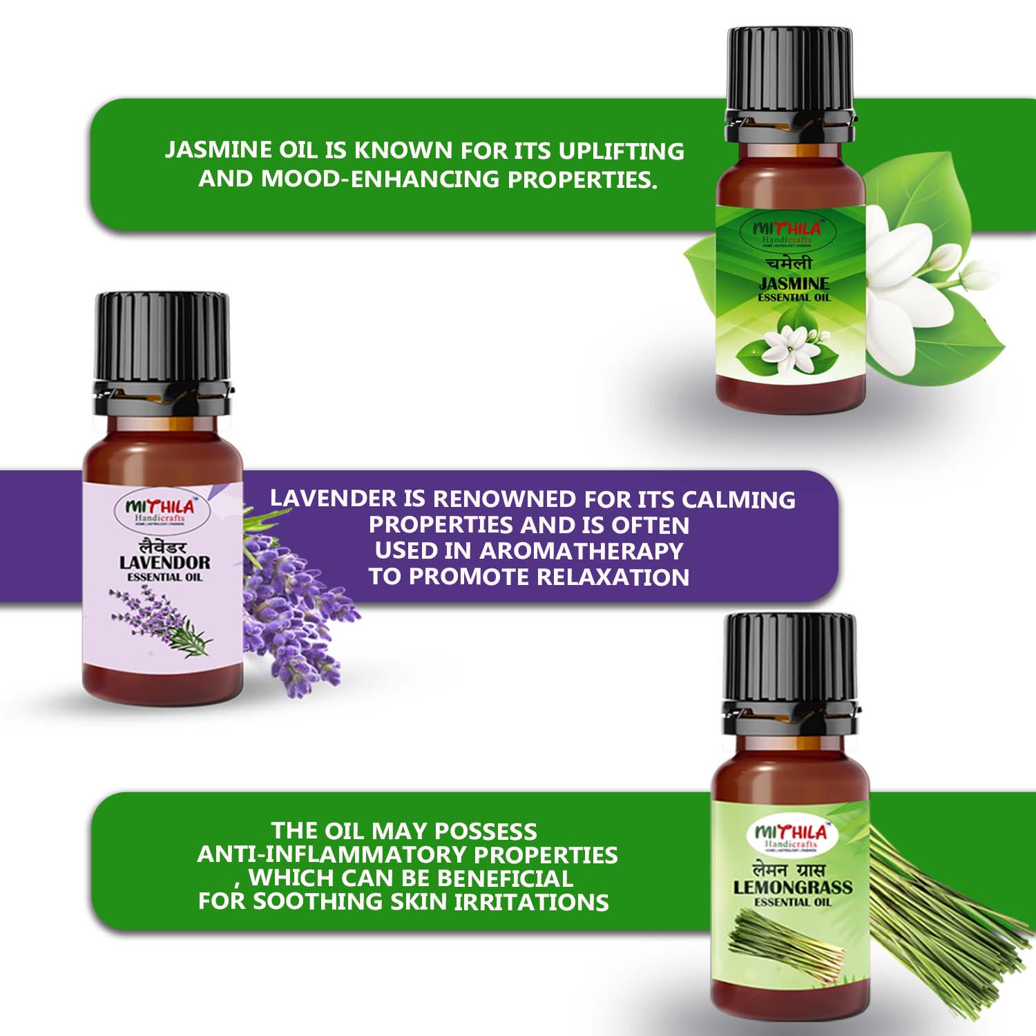Harmony and Tranquility: A Symphony of Jasmine, Lavender, Lemongrass, Sandalwood, Peppermint, and Citronella Essential Oils 10ml Each (Pack Of 6)
