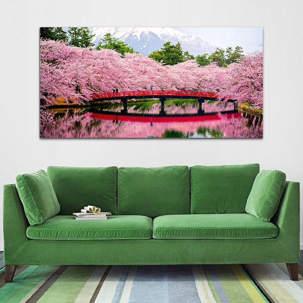 Mountain with Bridge & Flowers Canvas Wall