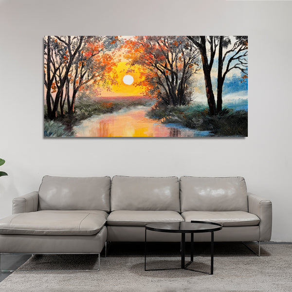 Beautiful Sunrise with Colorful Forest canvas Wall Painting