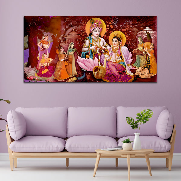 Radha Krishna Multicolor Canvas Wall Painting