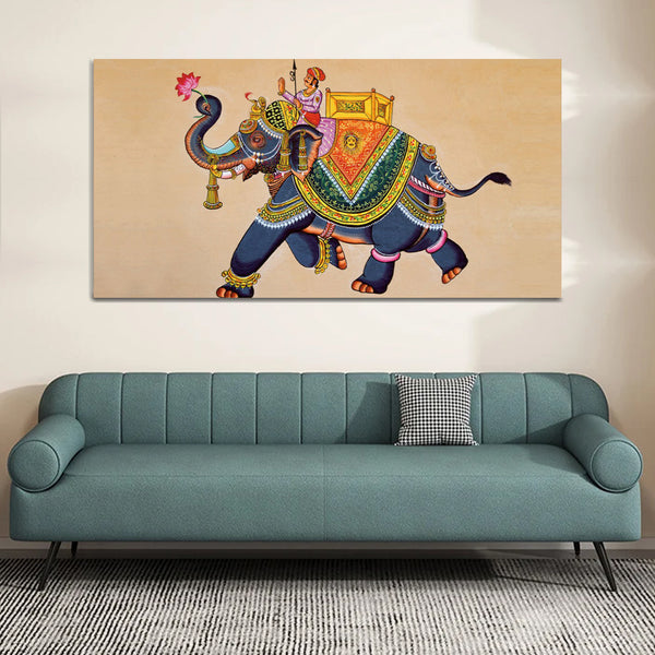 Rajasthani Art Elephant Premium Canvas Wall Painting