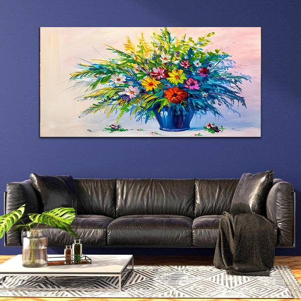 Flowers Gold-Off White Canvas Wall Painting