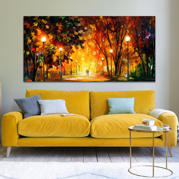 Beautiful Colorful Street Road with Tree Canvas Wall Painting