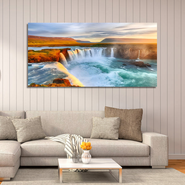 Beautiful Beach Sunset with Bright Red Sky Reflecting on the Water Canvas Wall Painting