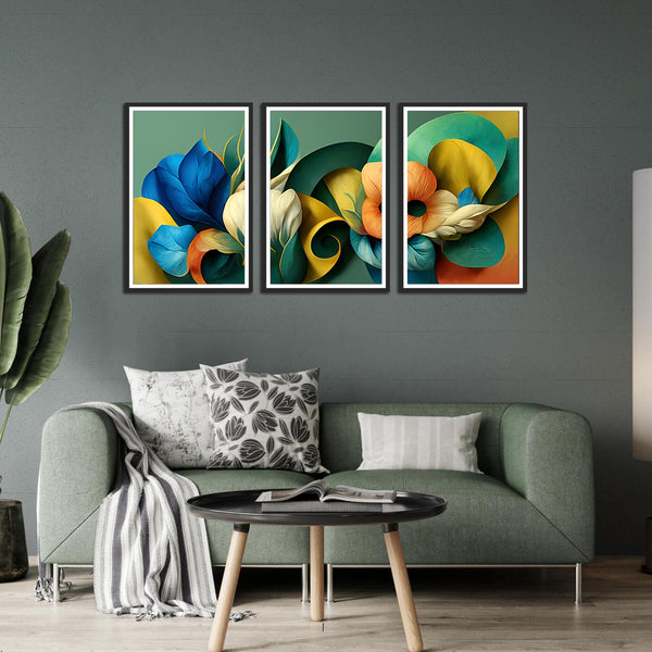 Beautiful Colorful Flowers Abstract Canvas Wall Frames Set of 3