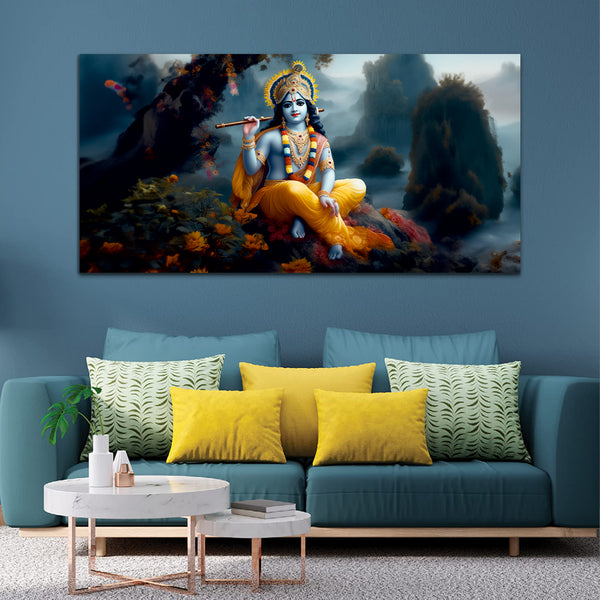 Beautiful Lord Krishna with Flute Canvas Wall Painting