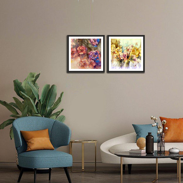 Premium  Two Colorful Abstract Flower Set of 2 Wall Frames