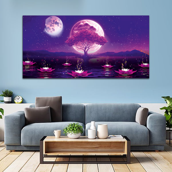 Beautiful Pink Flower and Mountain Canvas Wall painting & Arts