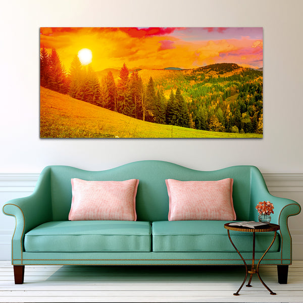 Sunrise with Beautiful Mountain and Forest Canvas Wall Painting