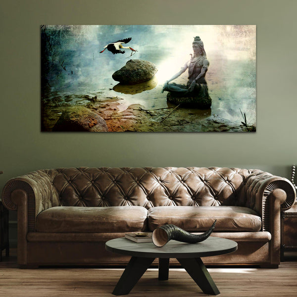 Lord Shiv Meditating Mountain  Canvas Wall Painting