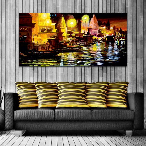 Boats & Tample Canvas Wall Painting