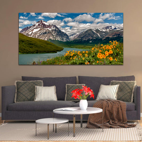 Beautiful Mountain with Colorful Flower Canvas Wall Painting