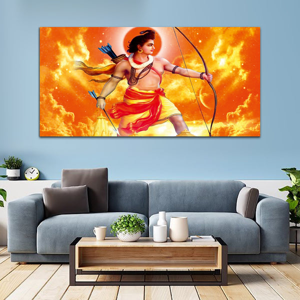 Shree Ram Orange & Yellow Canvas Wall Art  Painting