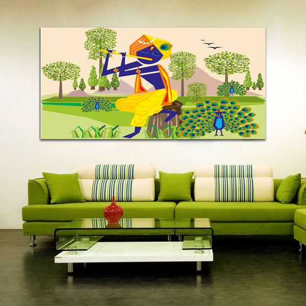 Lord Krishna with Flute Canvas Wall Painting
