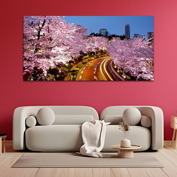 Pink Tree Inside Road Street Convas Wall Painting