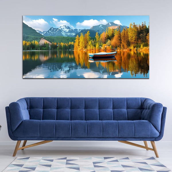 Beautiful Snow Mountain with Forest and River Canvas Wall Painting