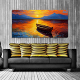 Abstract Boat over Water with Sunrise Canvas Wall Painting & Arts
