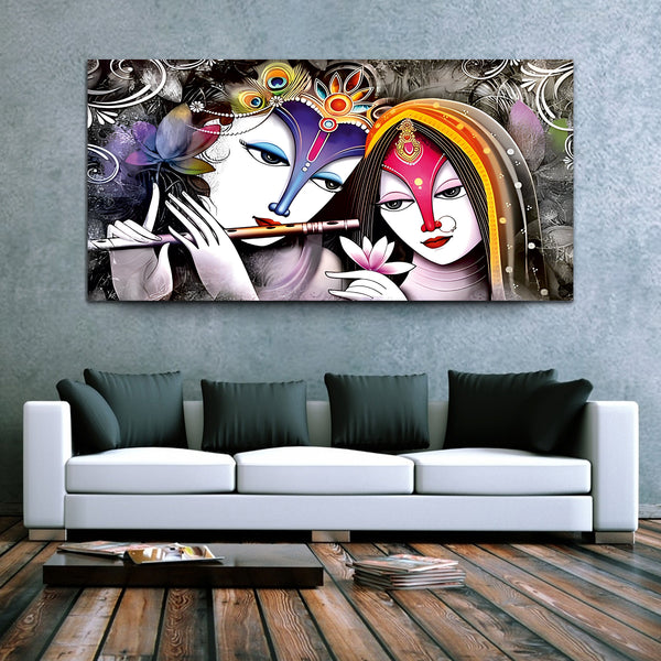 Radha Krishna With Flute Canvas Wall Painting