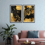 Golden Fish under Sea Abstract Set of 2 Wall Frames