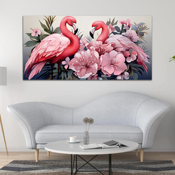 Beautiful Pink Bird with Pink Flower Canvas Wall Painting