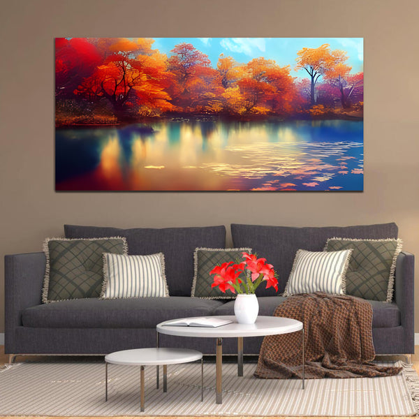 Beautiful Colorful Tree with River Wall Painting & Arts