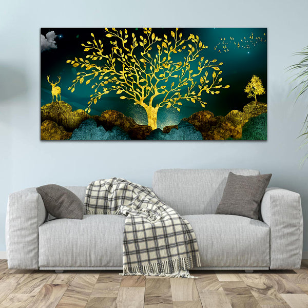 Abstract Yellow Tree Canvas Wall Painting