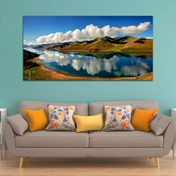 Green Mountain with Blue Sky Canvas Wall Painting