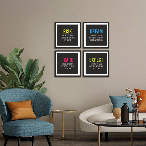 Risk, Dream, Care and  Expect  Motivation Set of 4 Wall Frame
