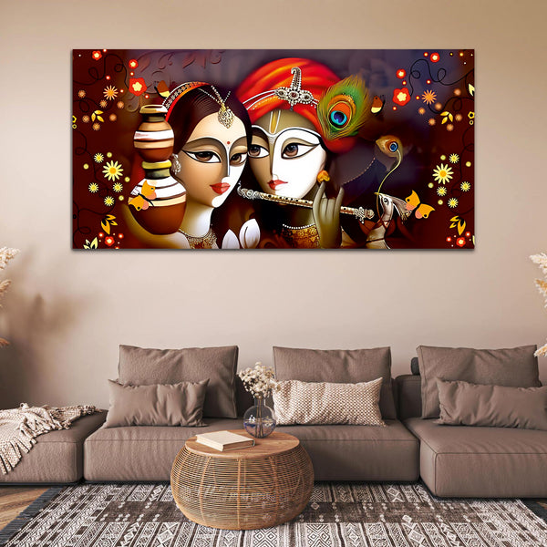 Radha Krishna Multicolor Canvas Wall Painting