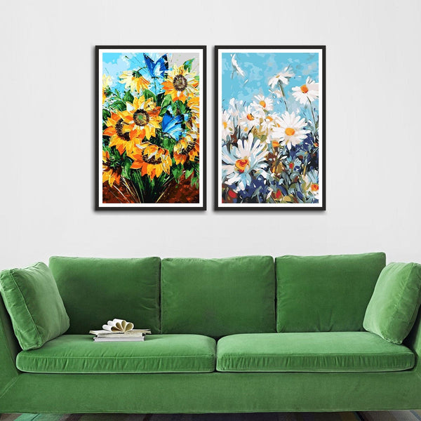 Colorful Abstract Flower Set of 2 Wall Frames