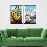 Colorful Abstract Flower Set of 2 Wall Frames