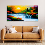 Sunset Waterfall Multicolor Canvas Wall Painting