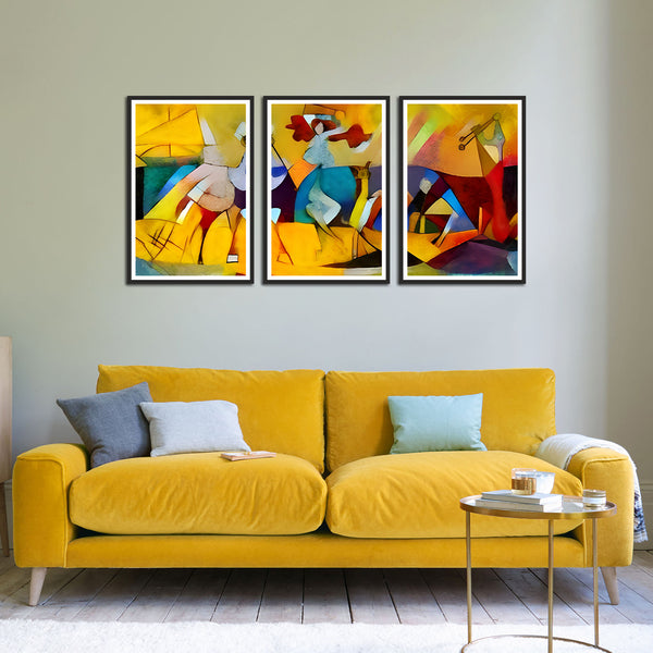 Beautiful Modern Warli Art Set of 3 Wall Frames