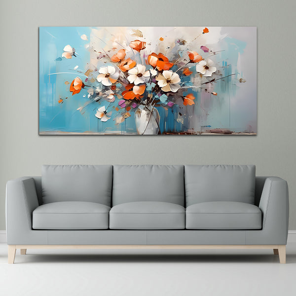 Flower Orange-Off White Canvas Wall Painting