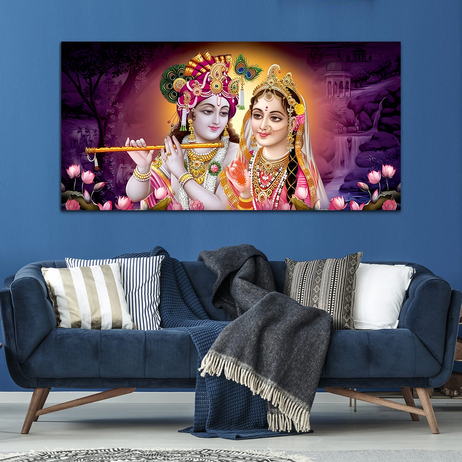 Radha Krishna Multicolor Canvas Wall Painting
