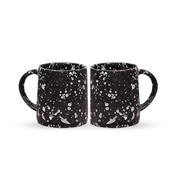 MITHILA HANDICRAFTS Shine Coffee Mug Ceramic Tea Mugs, Microwave Safe Coffee Mugs,Ceramic Tea Cups (280 ml Each) Set of 2 (Black)