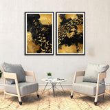 Golden Fish under Sea Abstract Set of 2 Wall Frames
