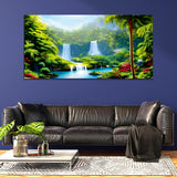 Waterfall Green-off white Canvas Wall Painting