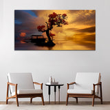 Beautiful Tree Under Water with Sunset Wall Painting