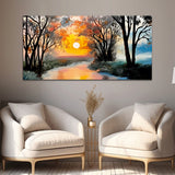 Beautiful Forest Tree with Sunrise Canvas Wall Painting