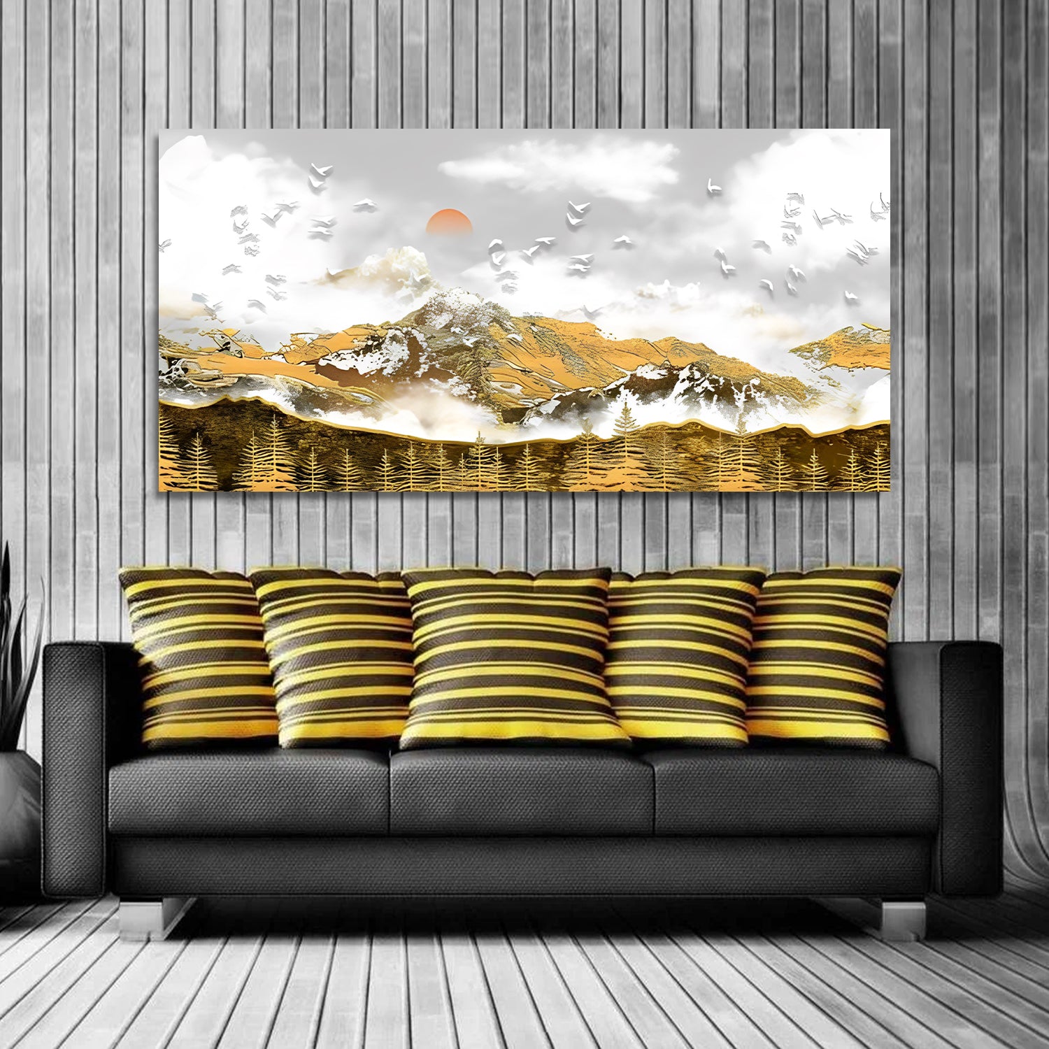 Golden Forest and mauntains Canvas Wall Painting
