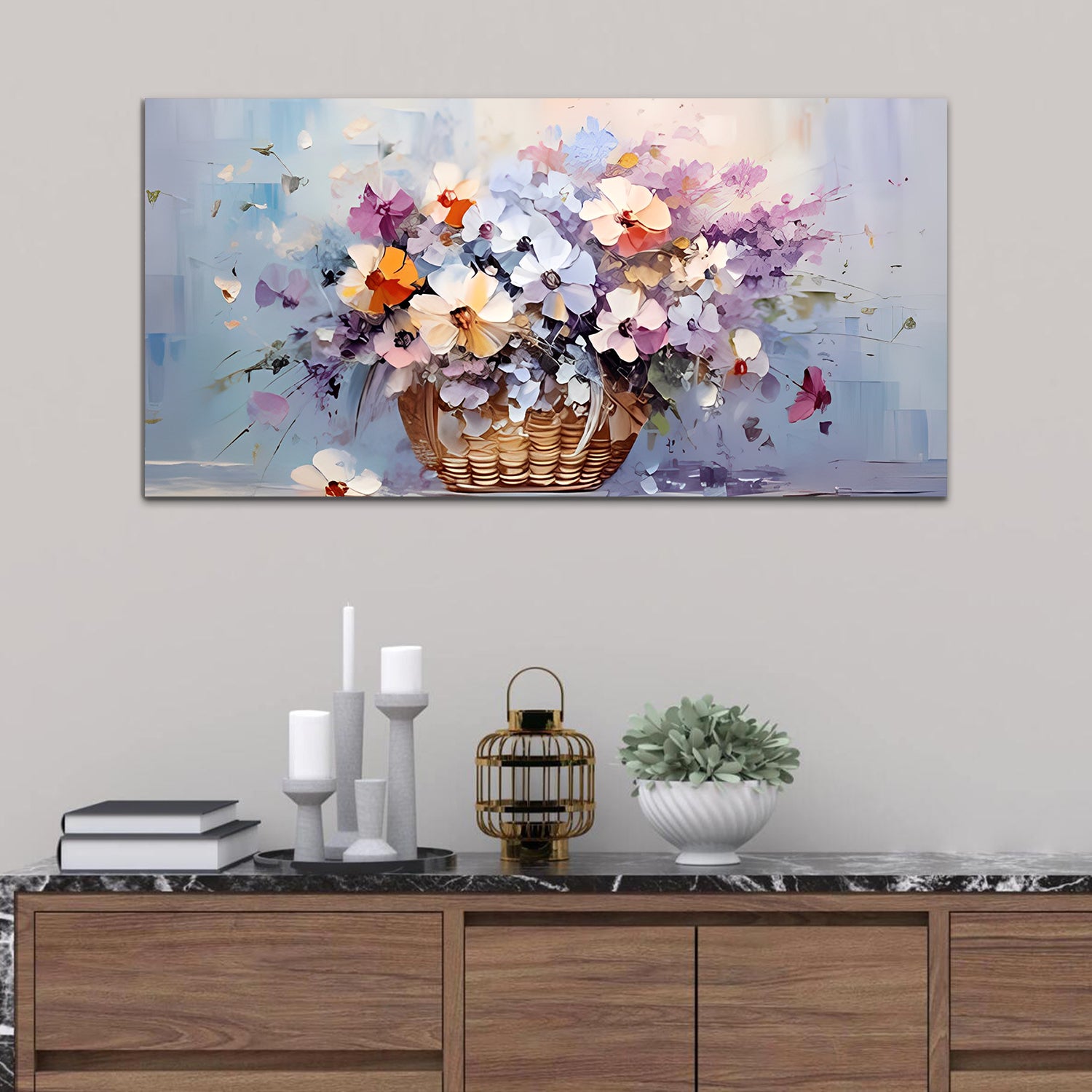 Flowers With Butter Fly Yellow-Red Canvas Wall Painting