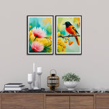 Beautiful Birds with flower Set of 2 Wall frames